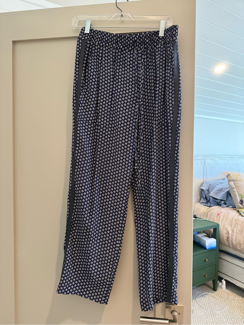 Bailey 44 Navy Printed Wide-Leg Pants with Side Stripe